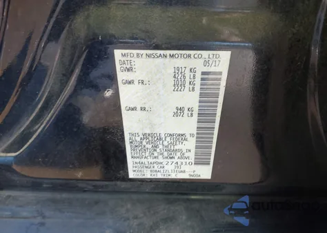 2017 Nissan Altima 2.5 Sv from USA, damaged, VIN 1N4AL3AP0HC274310